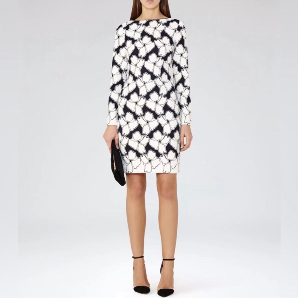 REISS Lottie- Lace Bodycon Dress Off White/Night - Picture 4 of 5